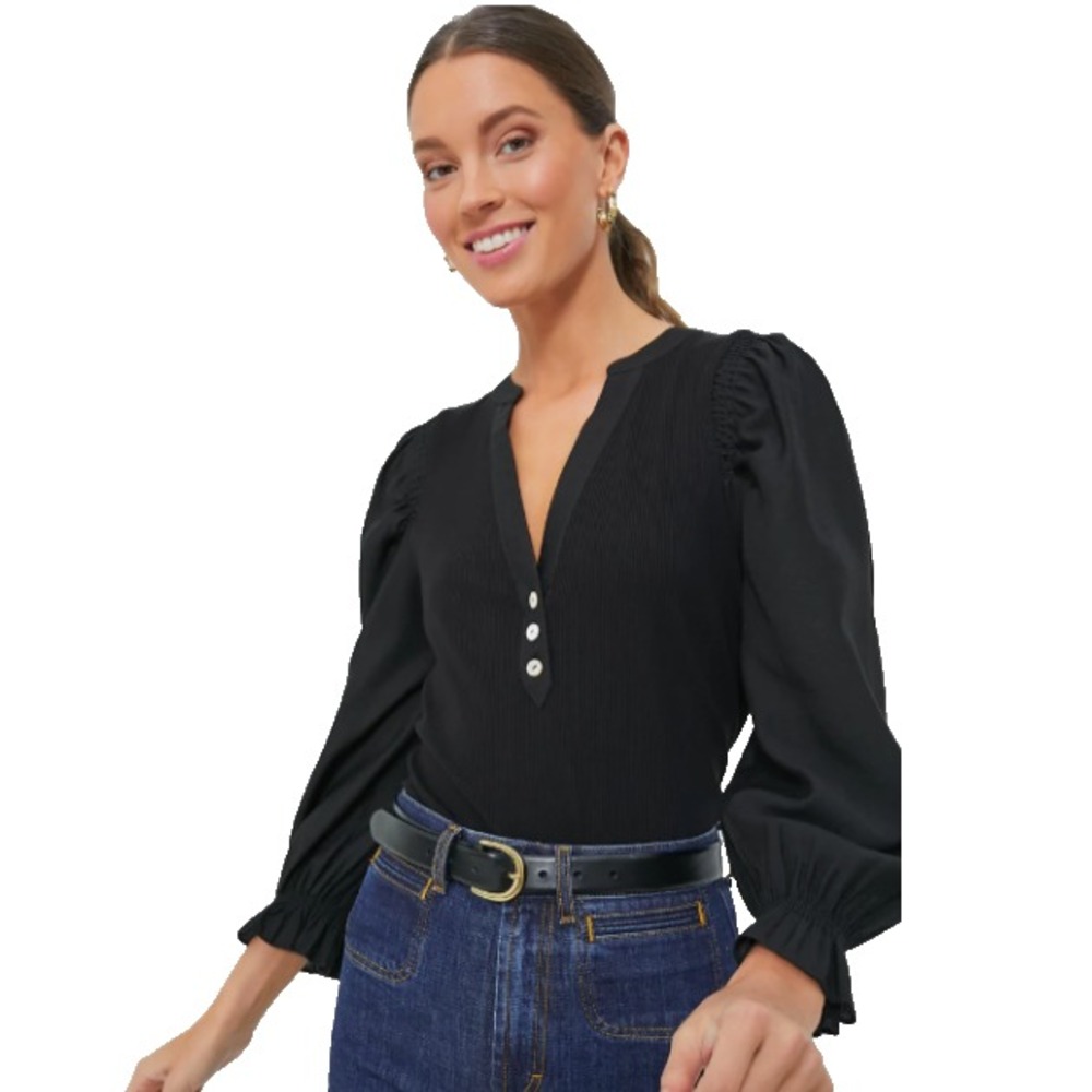 Pomander Place Puff Sleeve Livia Top Womens Size L Ribbed Knit‎ Capsule Classic - Picture 2 of 10